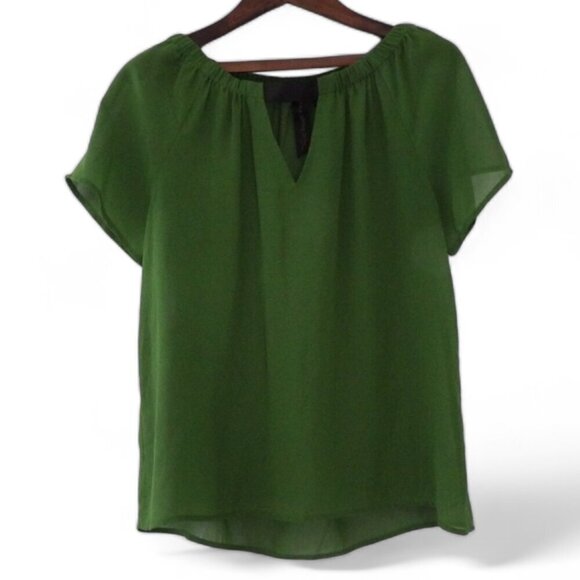Green Loose Fit Short Sleeve Sheer Feminine Blouse | small - Picture 1 of 10